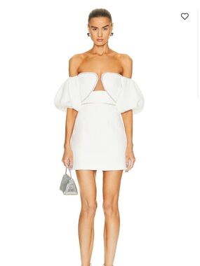 Self-Portrait White Off-Shoulder Mini Dress with Puff Sleeves